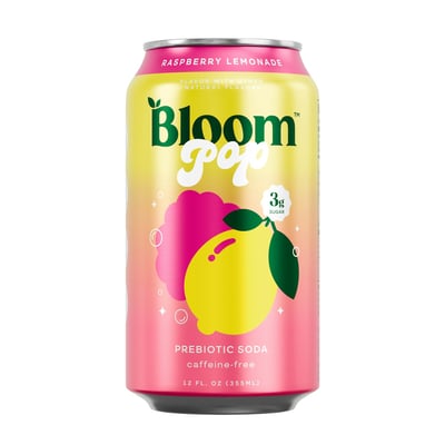 Bloom Nutrition Pop Raspberry Lemonade Prebiotic Soda, 12 fl oz Can