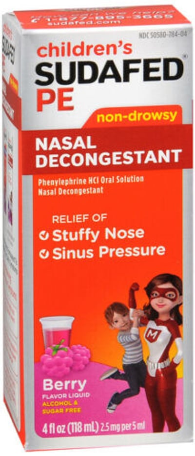 Children's Sudafed Nasal Decongestant, 2.5 Mg, Non-Drowsy, PE, Berry Flavor Liquid 4 Fl Oz