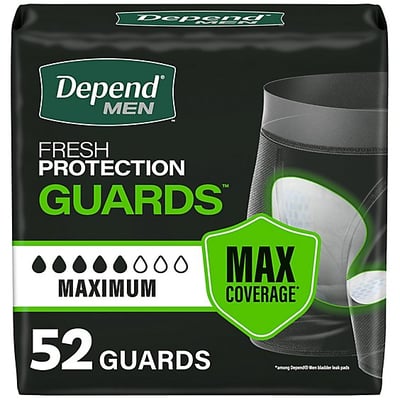 Depend Incontinence/Bladder Control Guards For Men, Max Absorbency, 52 Count