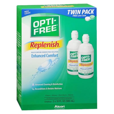 Opti-Free Replenish Multi-Purpose Enhanced Comfort Twin Pack Disinfecting Solution 2 - 10 Fl Oz Bottle