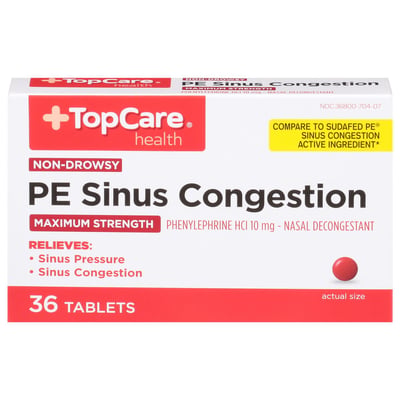 TopCare PE Sinus Congestion Tablets 10 mg Maximum Strength 36 ct