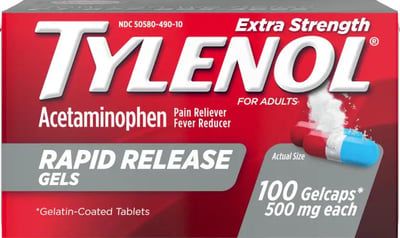 Tylenol Extra Strength Rapid Release Pain & Fever Reliever, Gelcaps, 100 Count