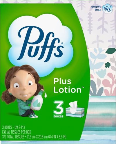 Puffs Plus Lotion Facial Tissues, 3x 124 Count