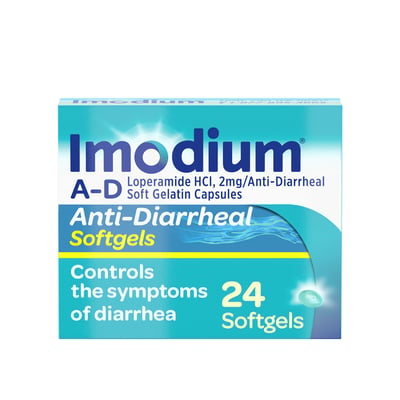 Imodium A-D Anti-Diarrheal Softgels With Loperamide Hydrochloride, Diarrhea Relief Medicine, 24 Ct