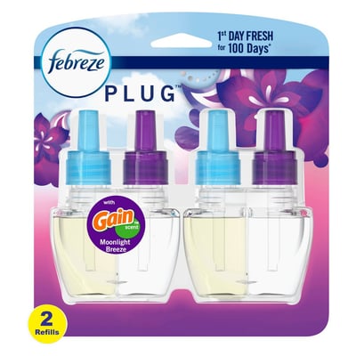 Febreze Plug Air Freshener Refill Gain Moonlight Breeze 2 Count 1.75 fl oz