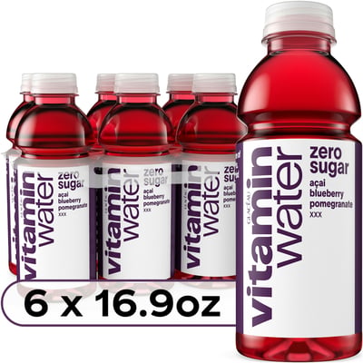vitaminwater Zero Sugar XXX Açai-Blueberry-Pomegranate Nutrient Enhanced Water Beverage, 16.9 fl oz Bottles, 6 Pack