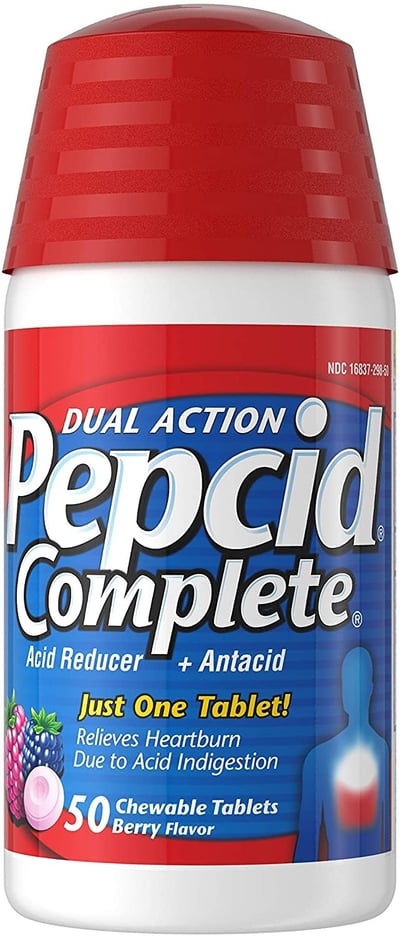 Pepcid Complete, Antacid + Acid Reducer, Dual Action, Chewable Tablets, Berry Flavor
