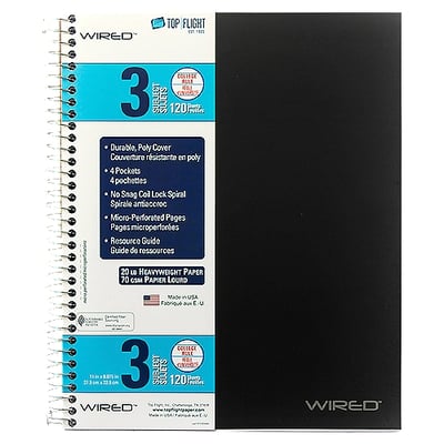 Top Flight Notebook, 3 Subject, College Ruled, 120 Sheets