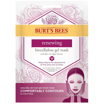 Burt's Bees Renewing Biocellulose Gel Face Mask With Rose & Algae Extract, Single Use Sheet