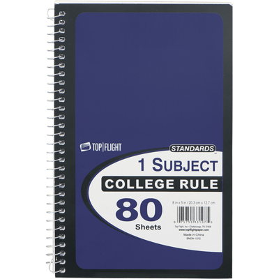 Top Flight Standards 1 Subject College Rule Notebook - 80 Sheets