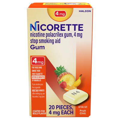 Nicorette Stop Smoking Aid, 4 Mg, Gum, Fruit Chill, Pocket Pack