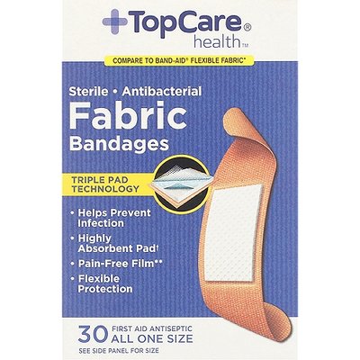 TopCare Health Sterile Antibacterial Fabric Bandages, 30 ct