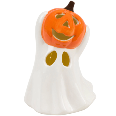 Lighted Ghost Jack O' Lantern Ceramic Figurine