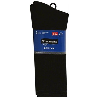 No Nonsense Cushion Crew Socks, Black, Men's Shoe Size 6-12, 3 Pair