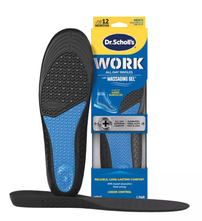 Dr. Scholl’s Work All‑Day Superior Comfort Insoles with Massaging Gel, Men’s Shoe Size 8–14, 1 Pair