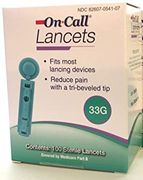 On Call Lancets 33 Gauge 100 Count