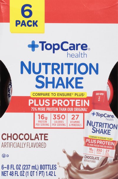 TopCare Health Chocolate Nutrition Shake Plus Protein 8 fl oz 6 ct