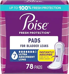 Poise Bladder Control Pads, Ultra Absorbent Long 78 Count