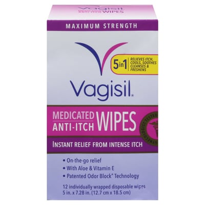 Vagisil Medicated Anti-Itch Wipes, Maximum Strength, 12 ct