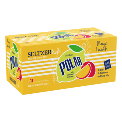 Polar Seltzer'ade Mango Limeade Sparkling Water, 12 fl oz Cans, 8 Pack