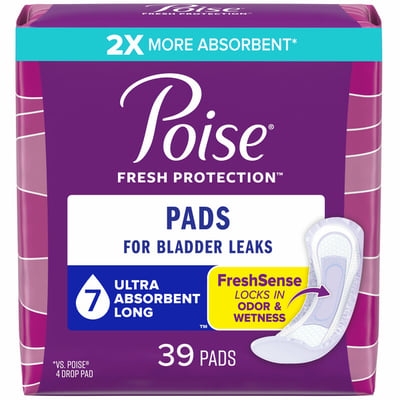 Poise Fresh Protection Incontinence Pads, Ultra Absorbent Long 39 Count