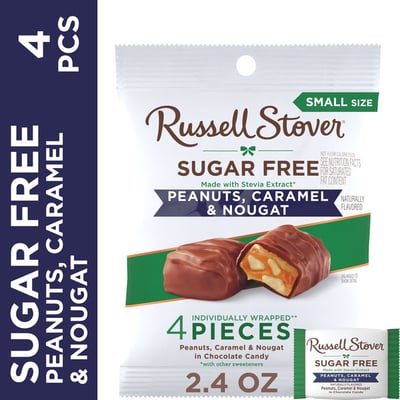 Russell Stover Sugar Free Peanut Caramel & Nougat Chocolate Candy 2.4 oz