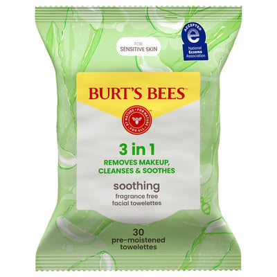 Burt’s Bees Sensitive Facial Cleansing Towelettes Fragrance Free, 30 ct