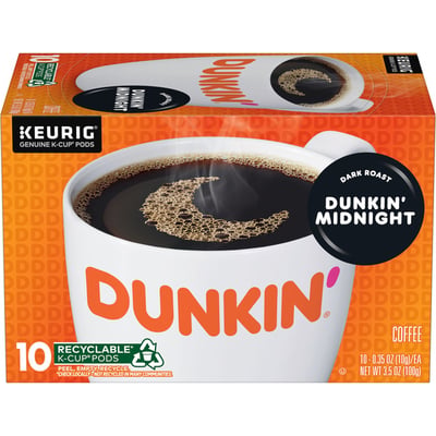 Dunkin Midnight Dark Roast Coffee K-Cup Pods 10 Count