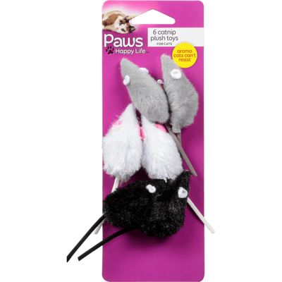 Paws Happy Life Cat Toy, Catnip Fur Mice, 6 ct