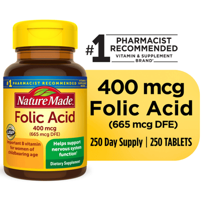 Nature Made Folic Acid 400mcg Tablets 250 ct