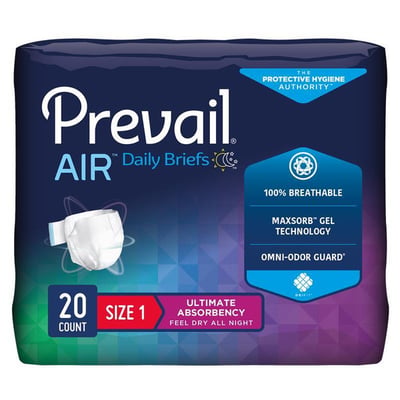 Prevail Breezers 360° Air Plus Adult Incontinence Briefs, Ultimate Absorbency, Size 1 20 Count