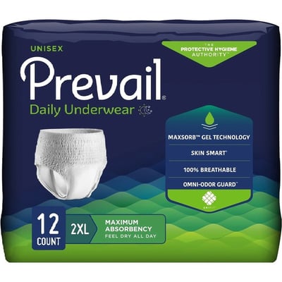 Prevail Protective Underwear Unisex, Maximum Absorbency, 2XL12 Count
