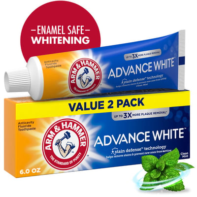 Arm & Hammer Advance White Extreme Whitening Anticavity Fluoride Toothpaste Clean Mint 6 oz Tubes 2 ct Pack