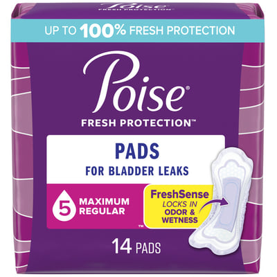 Poise Fresh Protection Incontinence Pads, Maximum Regular 14 Count
