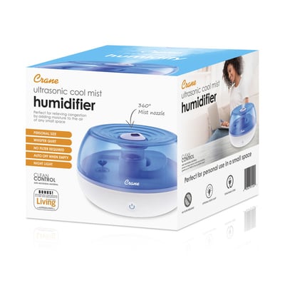 Crane Personal Ultrasonic Cool Mist Humidifier Blue/White, 0.2 Gallon Tank, 1 ct