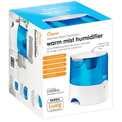 Crane Warm Mist Humidifier Blue/White, 0.5 Gallon Tank, 1 ct
