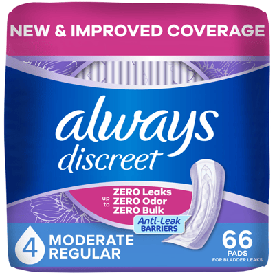 Always Discreet Pads, Moderate Absorbency, Regular Length 66 Count