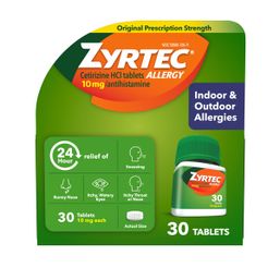 Zyrtec 24HR Indoor & Outdoor Allergy, 10mg Tablet, 30ct