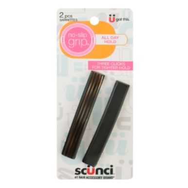 Scunci No-Slip Grip Adjustable Barrettes Clips Black & Tortoise