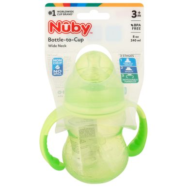Nuby 2-in-1 Bottle to Cup, Wide Neck, 8 oz