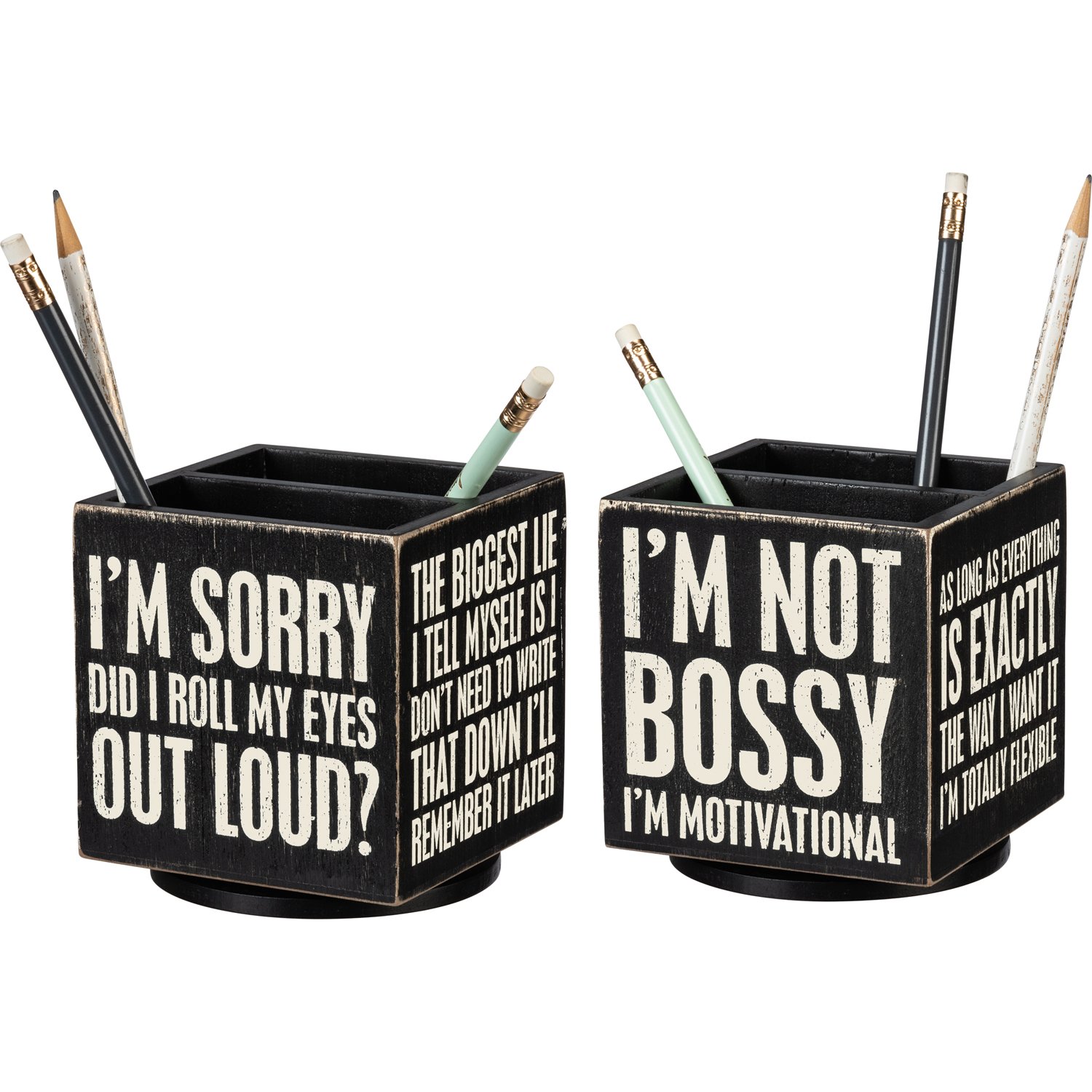 Primitives by Kathy I Ll Remember It Later Wooden Box Sign Style Pencil Holder In Black