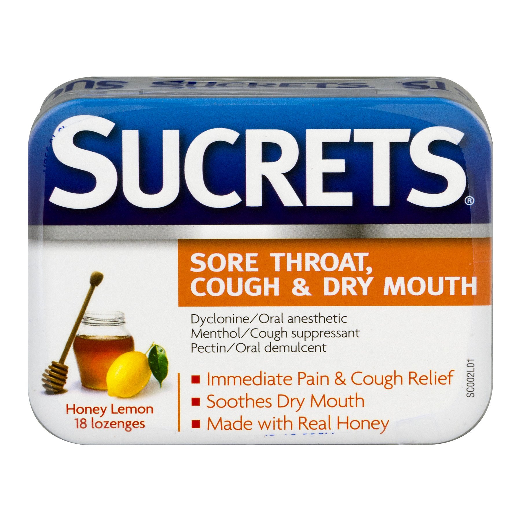 Sucrets Sore Throat, Cough & Dry Mouth Lozenges, Honey Lemon