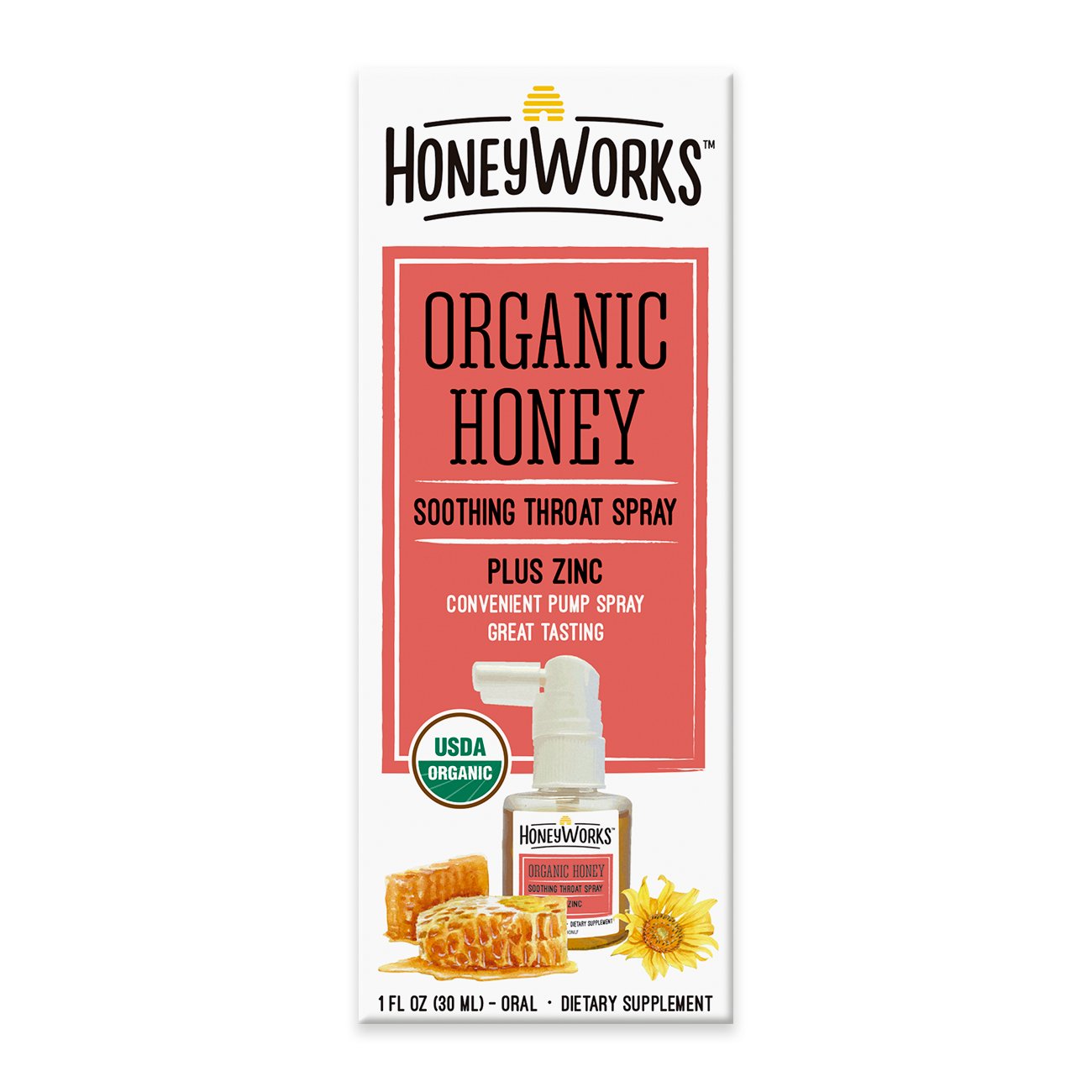 Honey Works Kids Soothing Throat Spray Plus Zinc Organic 1 Oz