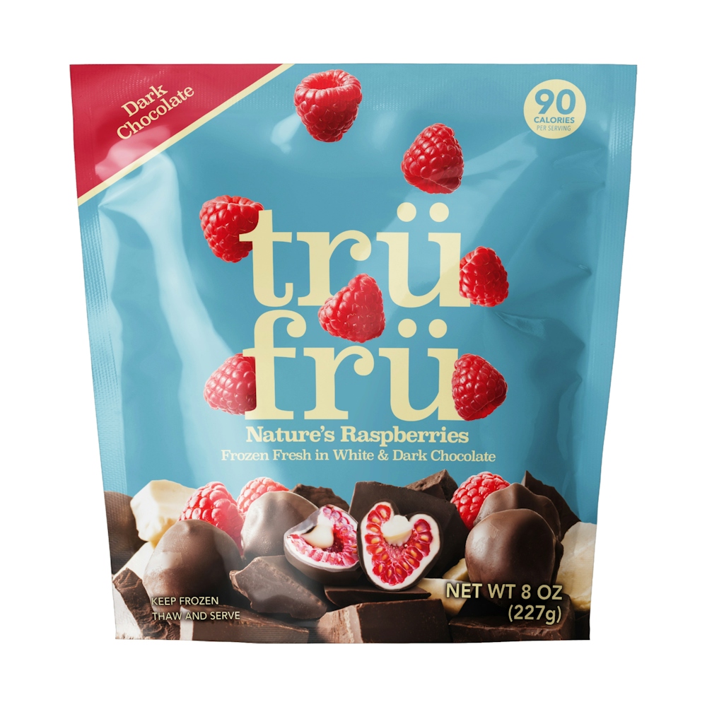 Tru Fru Natures Raspberries Frozen Fresh In White & Dark Chocolate