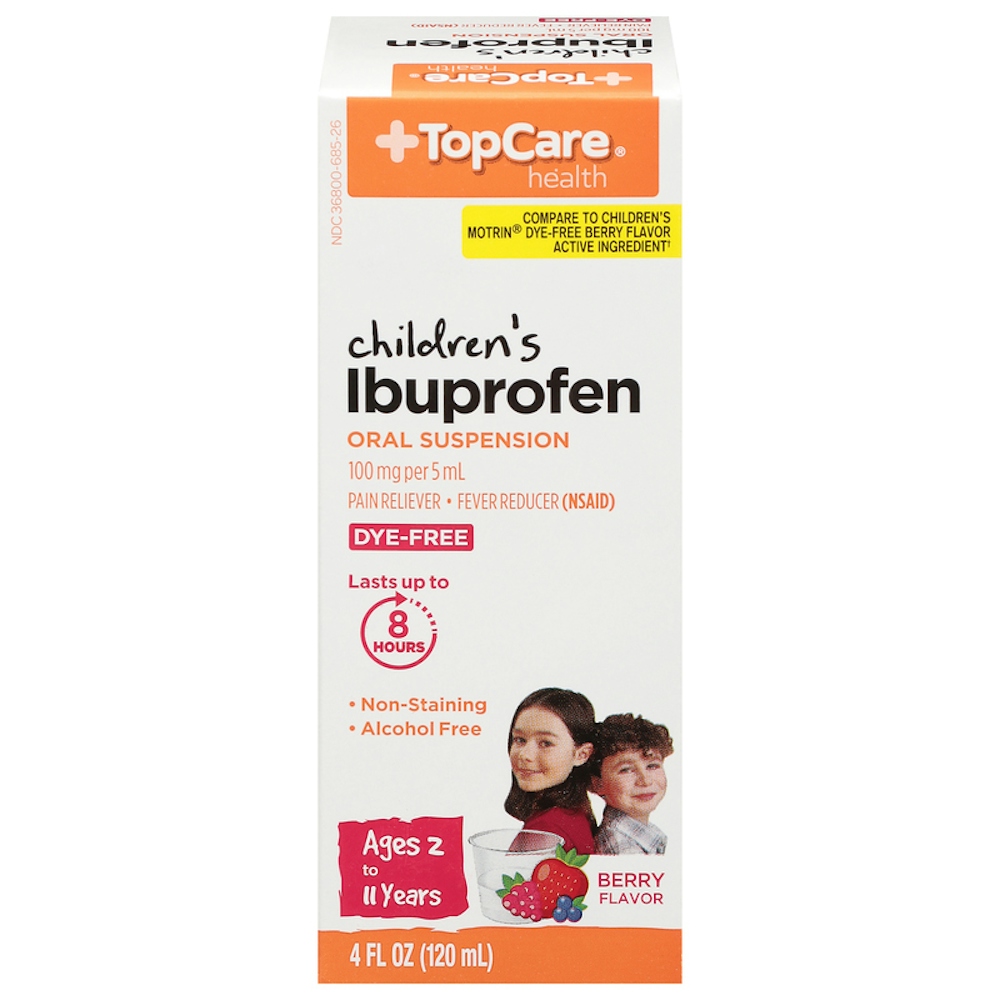 TopCare Ibuprofen, Children's, Dye Free, 100 Mg, Berry Flavor 4 Fl Oz