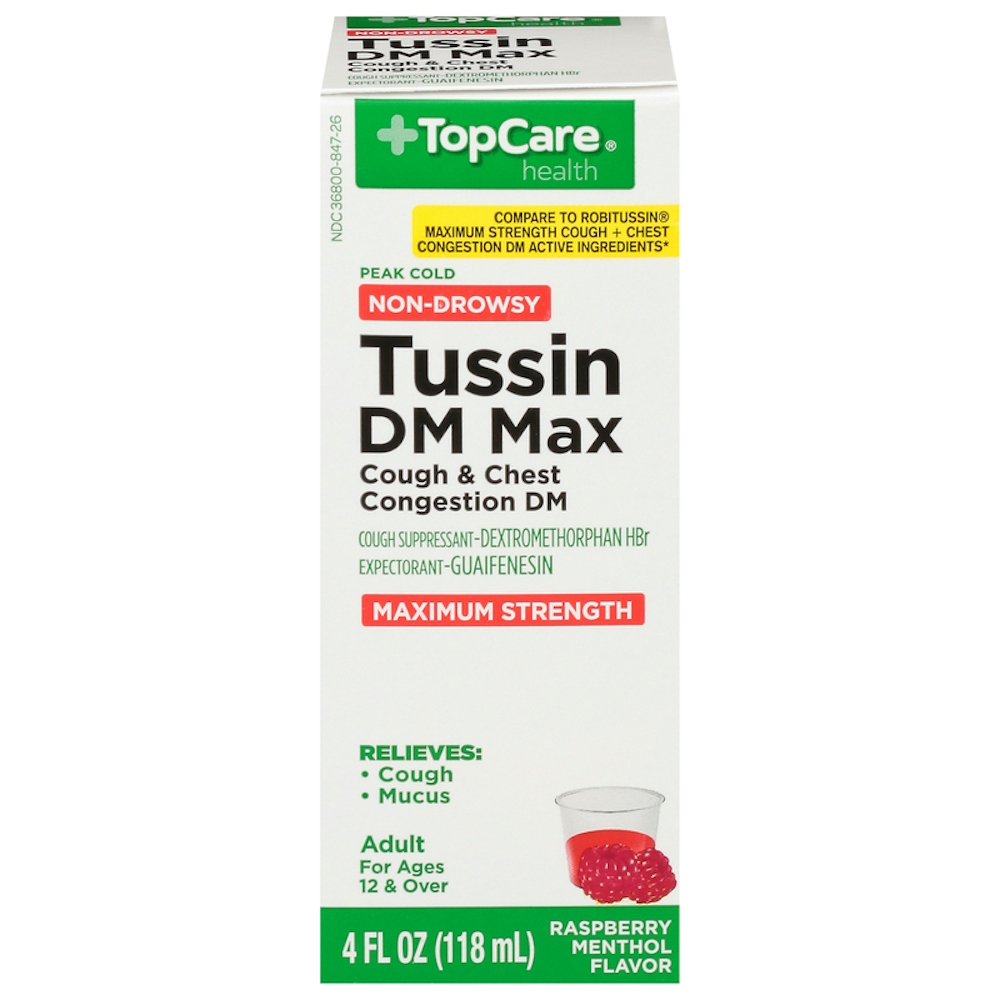 TopCare Tussin DM Max Maximum Strength Raspberry Menthol Liquid 4 fl oz