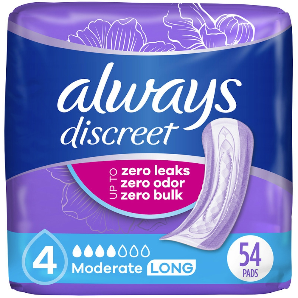 Always Discreet Moderate Absorbency Long Length Incontinence Pads