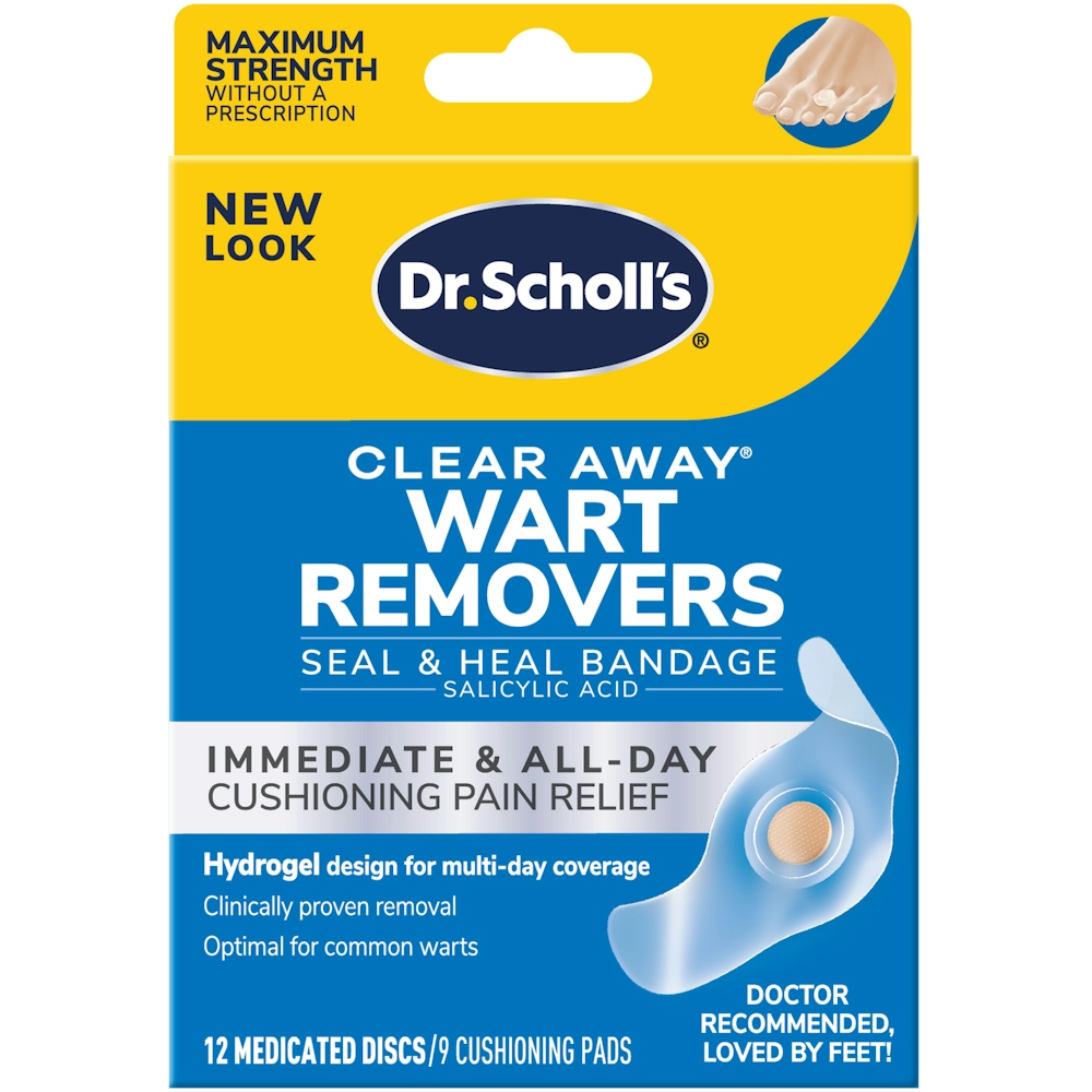 Dr. Scholl’s Clear Away Wart Remover Duragel Bandages, 12 Medicated Discs & 9 Cushions