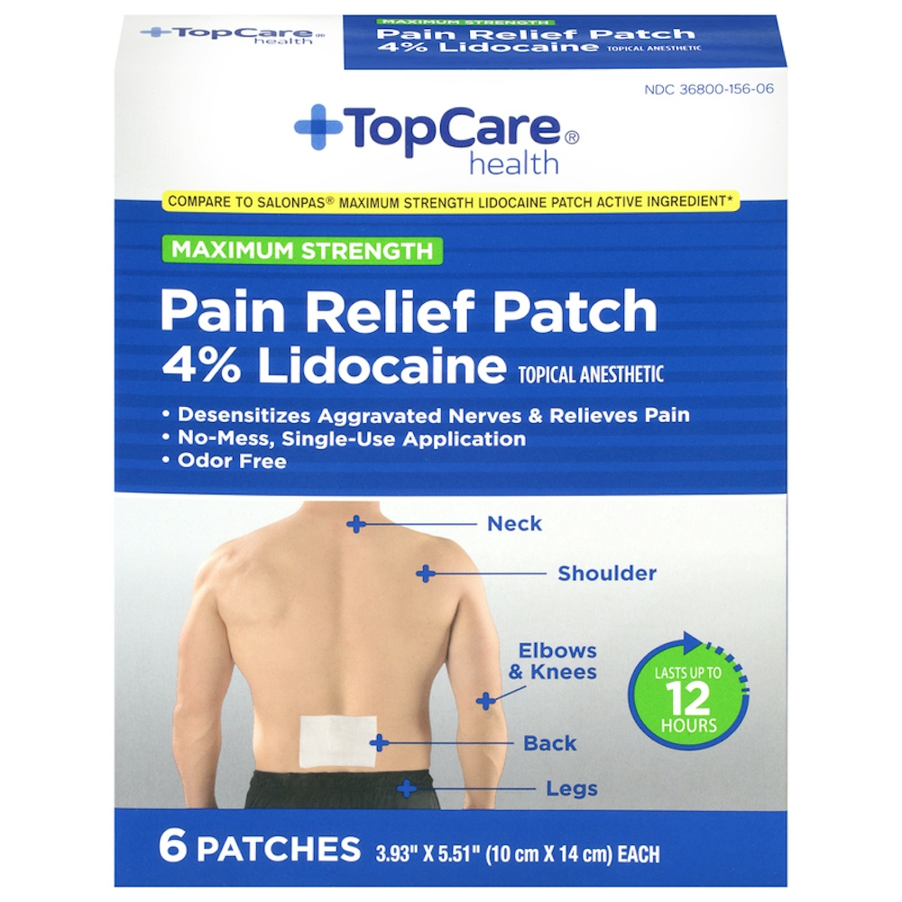 TopCare Pain Relief Maximum Strength Lidocaine Patches 4%, 6 ct