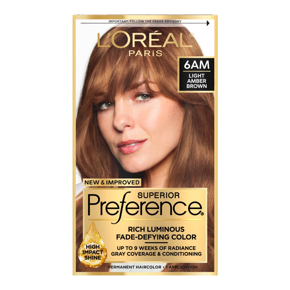 Superior Preference L'Oreal Paris Fade-Defying Shine Permanent Hair Color, 6AM Light Amber Brown, 1 Kit